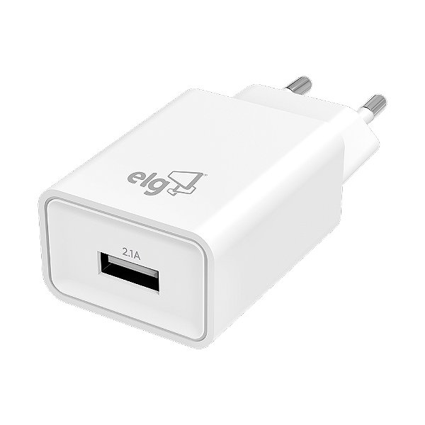 Carregador de Parede USB Universal, 1 Porta USB 2.1A, Carga Rápida, Proteção Inteligente, Branco, WC1A, ELG
