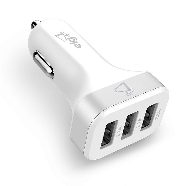 Carregador Veicular Universal, 3 Portas USB 2.1A, 12V-24V, Carga Rápida, Branco, CC3S, ELG
