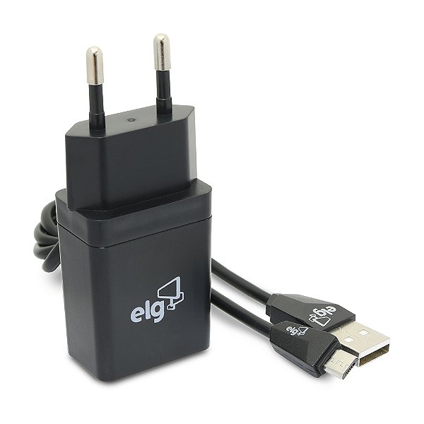 Kit Carregador de Parede Universal, com Cabo Micro USB de 1 Metro, Carga Rápida 2.4A 12W, Preto, KT510WC, ELG