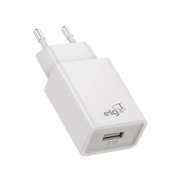 Carregador de Parede USB Universal, 1 Porta USB 1A, Carga Rápida, Proteção Inteligente, Branco, WC1AE, ELG