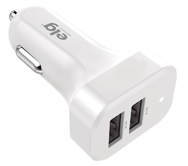 Carregador Veicular Universal, 2 Portas USB 2.1A, 12V-24V, Carga Rápida, Proteção Antichamas, Branco, CC2SE, ELG