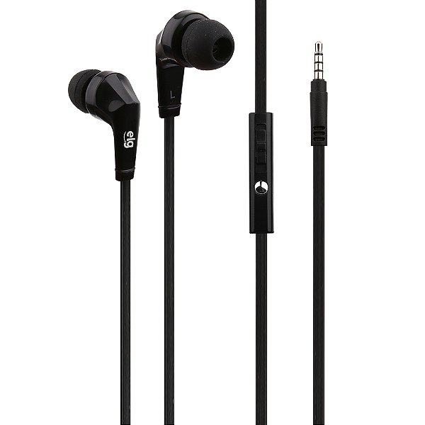 Fone de Ouvido, Conector P2 3,5mm, Microfone Embutido, Graves Reforçados, Cabo Flat 1,2 metros, Preto, EP01, ELG