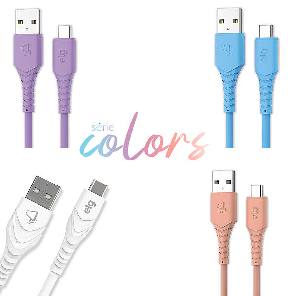 Cabo USB Tipo-C, Carga Rápida 15W 3A, PVC Reforçado 10X Mais Resistente, 1,2 metro, ELG