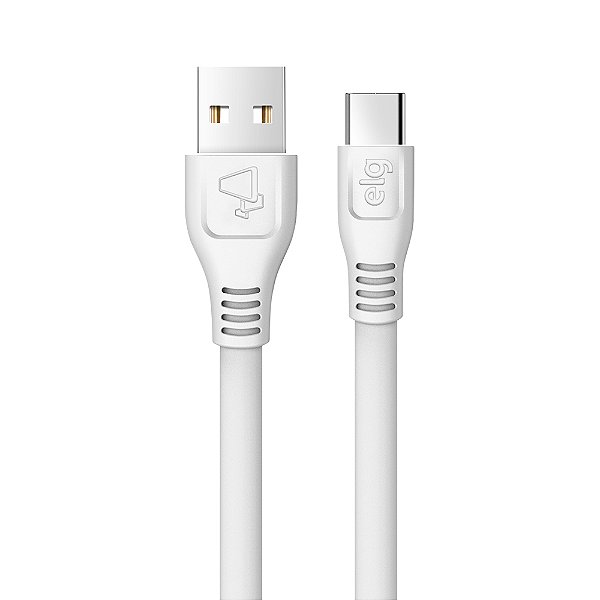 Cabo USB Tipo-C, Carga Rápida 15W 3A, Cabo Flat Antienrolamento, 2 metros, Branco, ELMC20WH, ELG