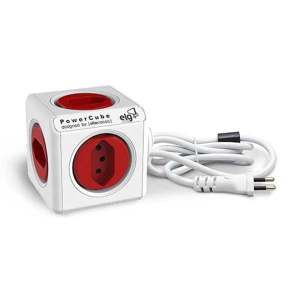 Filtro de Linha PowerCube, 5 Tomadas 10A, Cabo 1,5 metros, Bivolt, Branco/Vermelho, PWC-X5, ELG