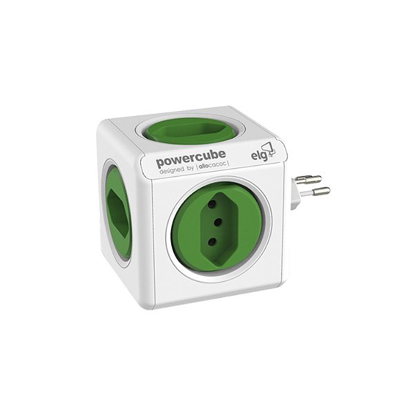 Filtro de Linha PowerCube, 5 Tomadas 10A, Child Lock, Sem Cabo, Bivolt, Branco/Verde, PWC-R5, ELG