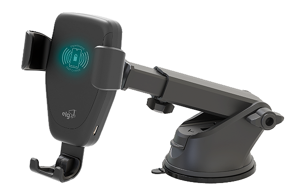 Suporte Veicular com Carregador Sem Fio Wireless, Ventosa Painel/Parabrisa, Rotação 360º, Preto, CH360WV, ELG