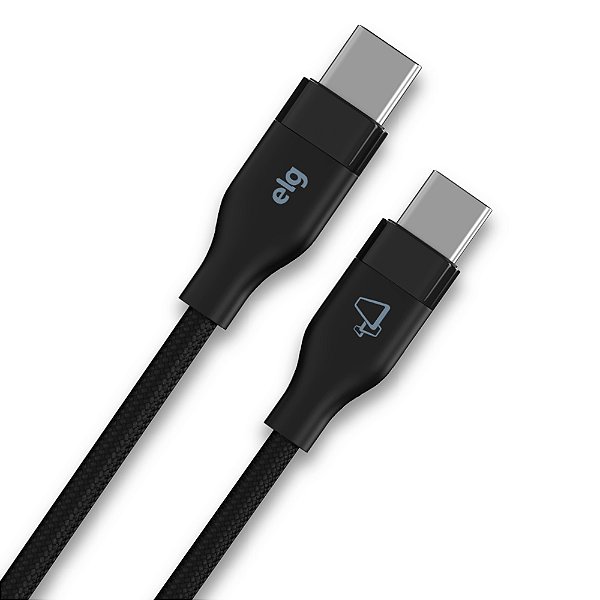 Cabo USB-C para USB-C ELG, Power Delivery 100W, Emark, Nylon Trançado Reforçado, 2 metros, Preto, TC1002
