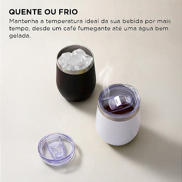 Copo Térmico Inox 350ml ELG, Parede Dupla a Vácuo, Tampa com Vedação, Preto ou Branco