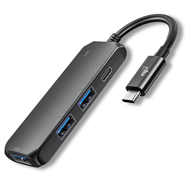 Adaptador Hub USB-C 3.0, Expansão com 4 Portas (USB-C + 3x USB-A), Transferência 5Gbps ELG, HUB41C-V2 - Preto