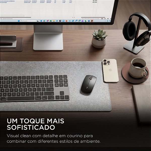 Mousepad Essential Office, Feltro 60x30cm, Com Porta Copo, Antiderrapante, Bordas Costuradas,