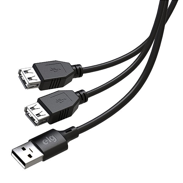 Cabo USB 2.0 em "Y" ELG, Transferência de Dados 480Mbps, Alimentação Auxiliar Dupla USB, Ultra Flexível, Preto