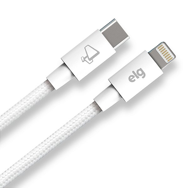 Cabo USB-C para Lightning ELG, Recarga Rápida 27W 3A, Nylon Trançado, Conector Reversível, Variações de Comprimento e Cor – Linha TCL