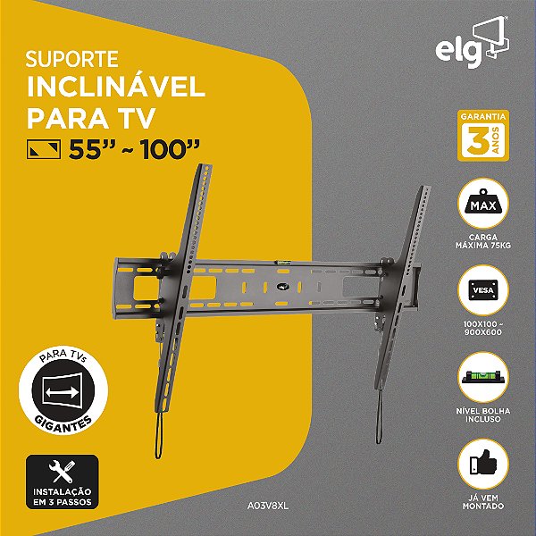 Suporte Inclinável de Parede para Telas Gigantes, VESA 900, 55" a 100", Preto, A03V8XL, ELG