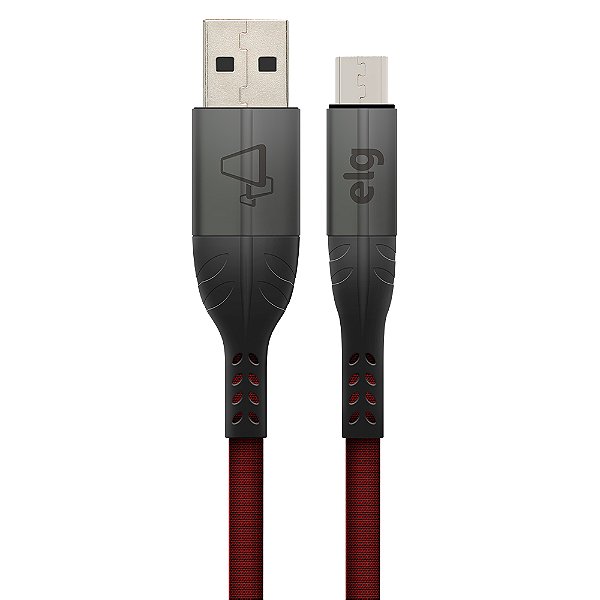 Cabo Micro USB, Sincronização e Recarga 12W 2.4A, Nylon Trançado, 1 metro, Vermelho/Preto, M510RD, ELG