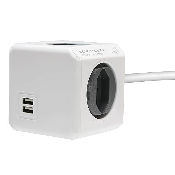 Filtro de Linha PowerCube, 4 Tomadas 10A + 2 USB 2.4A, Cabo 3 metros, Bivolt, Preto/Branco, PWC-X4U/3M, ELG