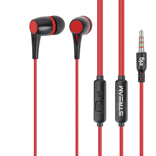 Fone de Ouvido IntraAuricular Conector P3 Com Microfone Controle de Volume Cabo 1,2metros Vermelho STR05RB ELG
