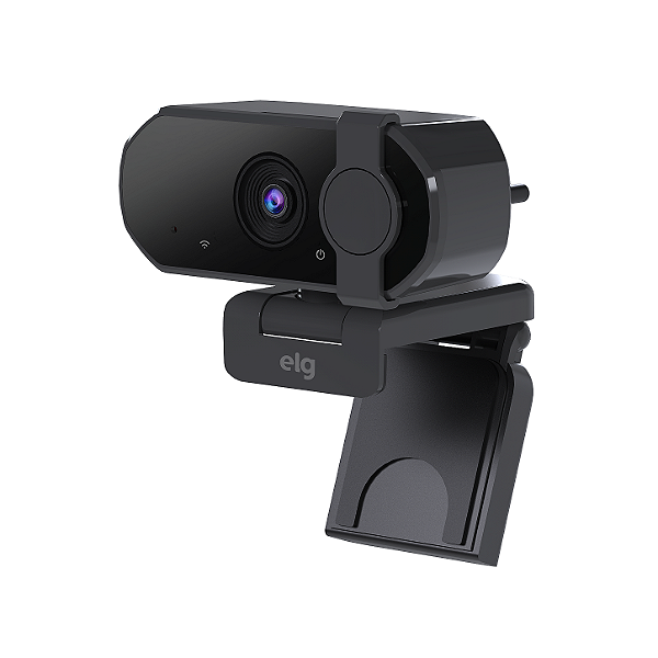 Webcam Full HD 1080p ELG com Autofoco, Microfone com redução de ruído, Tampa deslizante de privacidade e base 3 em 1, USB Plug and Play, Preta, WCFH-BK, ELG