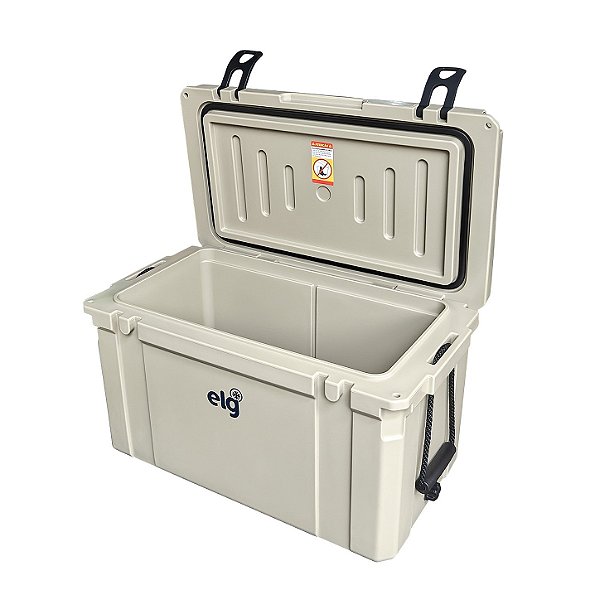 Caixa Térmica Rotomoldada Premium 55L ELG HC55BG, 80 Latas, Alta Retenção Térmica com Gelo por até 5 Dias, Alças de Corda, Bege