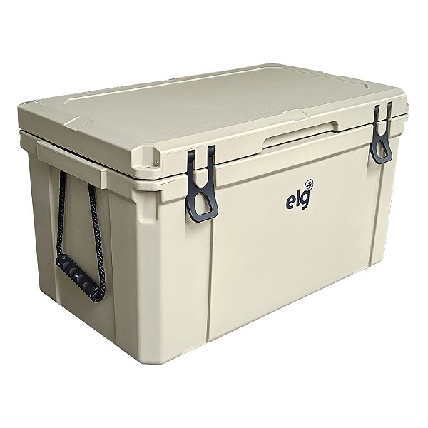 Caixa Térmica Rotomoldada Premium 75L ELG HC75BG, 112 Latas, Alta Retenção Térmica com Gelo por até 5 Dias, Alças de Corda, Bege