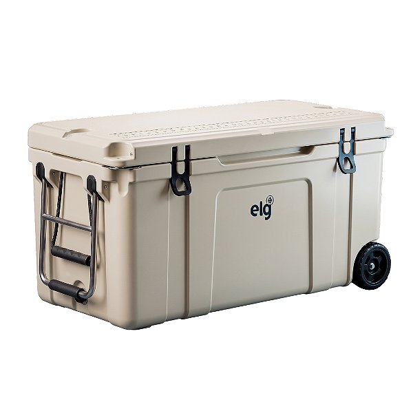 Caixa Térmica Rotomoldada Premium 120L com Rodas ELG HCW12BG, 196 Latas, Alta Retenção Térmica com Gelo por até 7 Dias, Bege