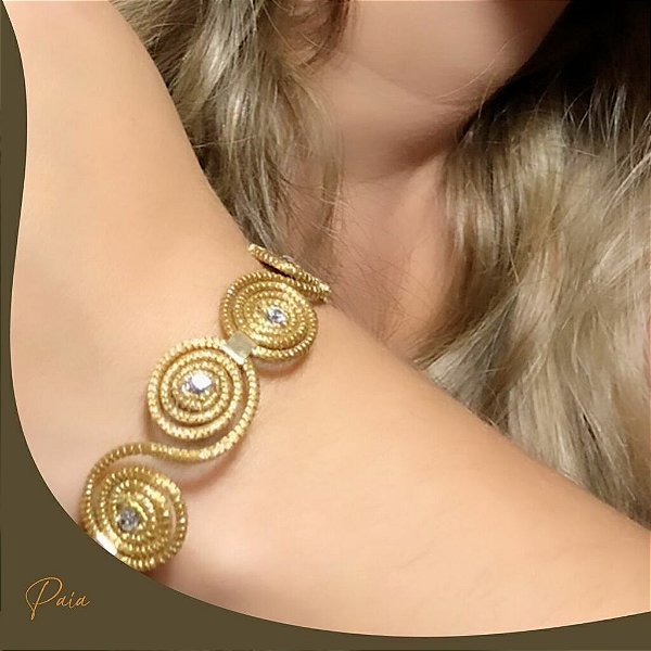 Pulseira Com Strass De Capim Dourado Biojóia Artesanal