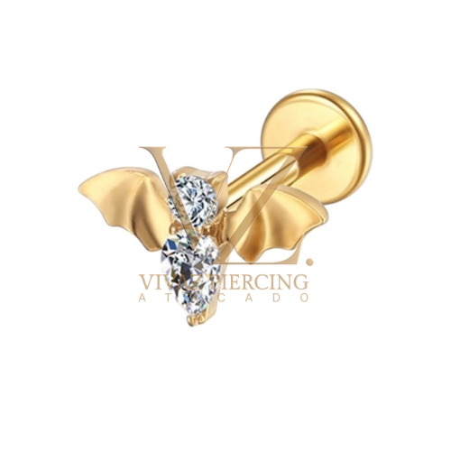 Piercing Titânio Morcego c/Pedra Pvd 1.2x8