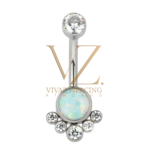 Umbigo Titânio pedra Opala c/cristal 1.6x10