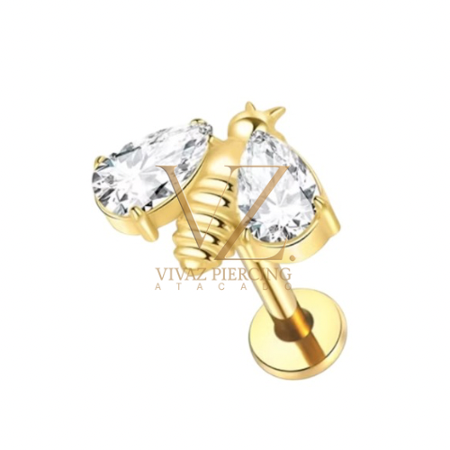 Piercing Titânio Labret Abelha Pvd 1.2x8
