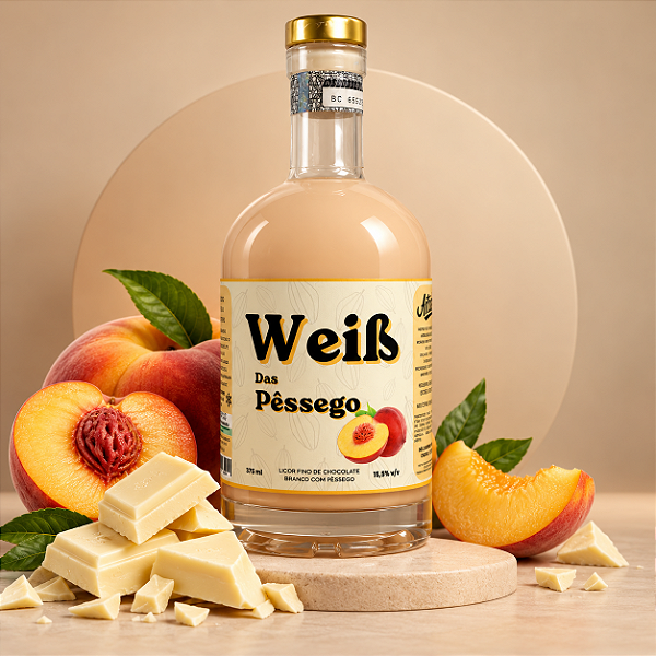 Weiß Pêssego 375ml - Licor Chocolate Branco c/ Pêssego
