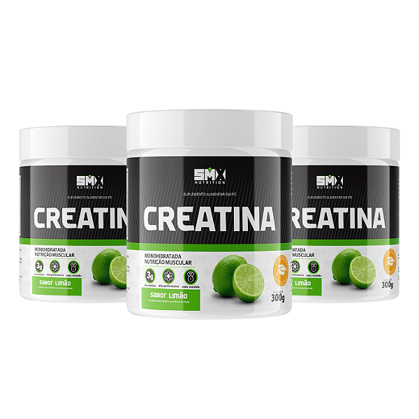 03 Potes de Creatina Limão - Suplemento de Monohidrato