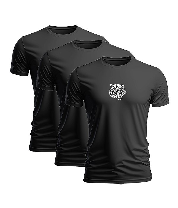 Kit 3 Camisetas Dryfit Masculina Preta Alta Performance Treino, Corrida e Conforto - Tiger Club