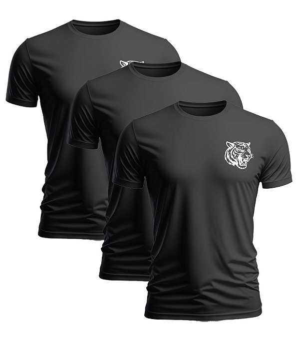 Kit 3Camiseta Dryfit Masculina Preta Alta Performance Treino, Corrida e Conforto - Tiger Club