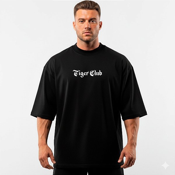 Camiseta Oversized Preta Estampa Tigre 94% Algodão 6% Elastano Conforto Premium
