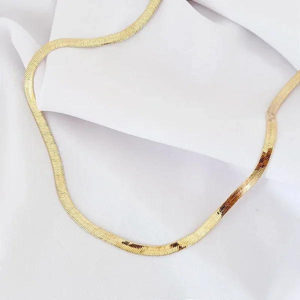CHOCKER DUPLA FITA 5MM COM RIVEIRA EM OURO 18K