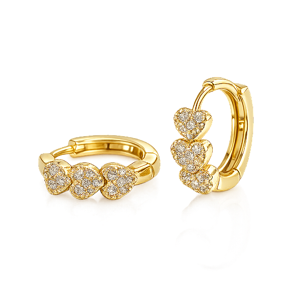 BRINCO ARGOLA COM CORAÇÕES CRAVEJADAS EM OURO 18K