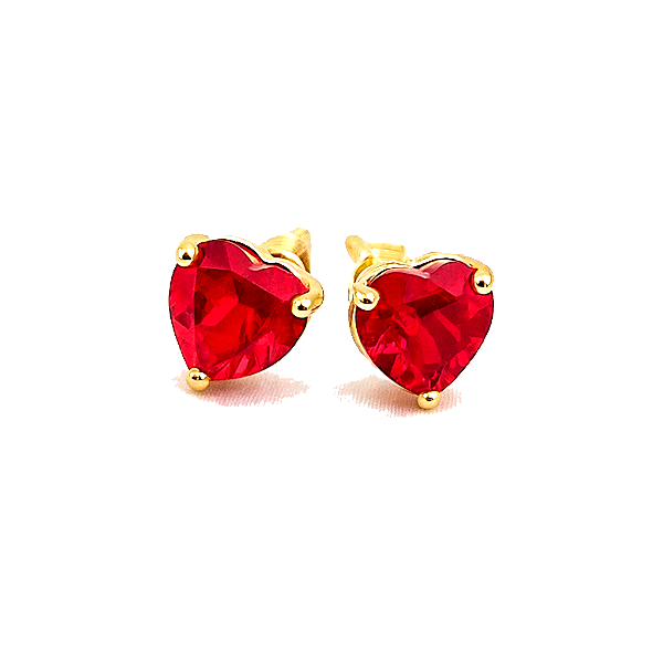 BRINCO PEQUENO CORAÇÃO COM PEDRA VERMELHA EM OURO 18K