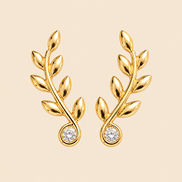 BRINCO GALHO COM FOLHAS LISAS EM OURO 18K