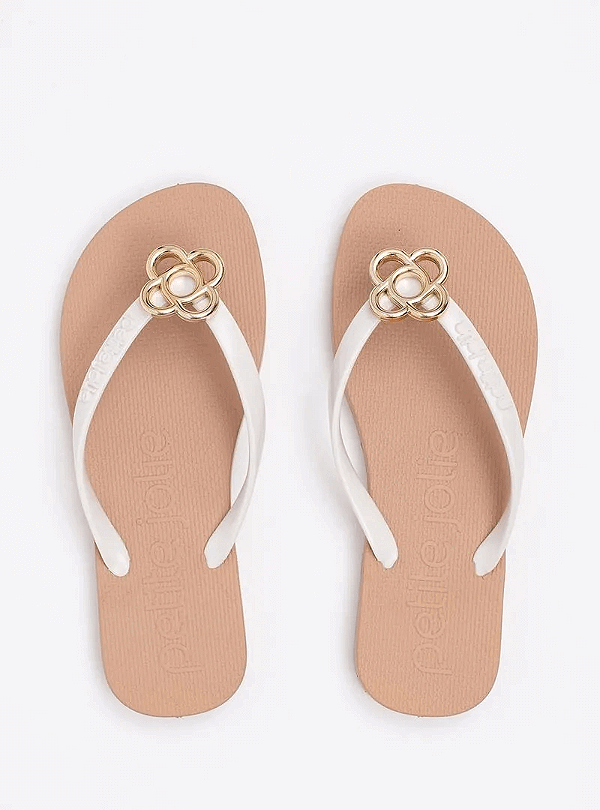 Chinelo Petite Jolie Feminino Preto Com Detalhe Dourado Conforto E Estilo  White/ Doce De Leite