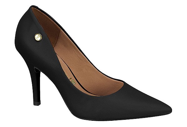 Scarpin Vizzano Com Detalhe Dourado Salto Alto Fino  Preto