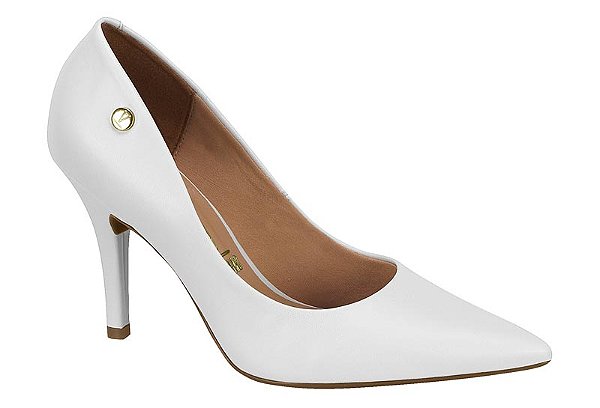 Scarpin Vizzano Com Detalhe Dourado Salto Alto Fino Branco