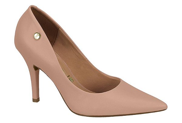 Scarpin Vizzano Com Detalhe Dourado Salto Alto Fino  Bege