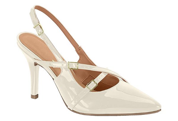 Scarpin Vizzano Verniz Salto Fino Tiras Com Fivelas Branco Off