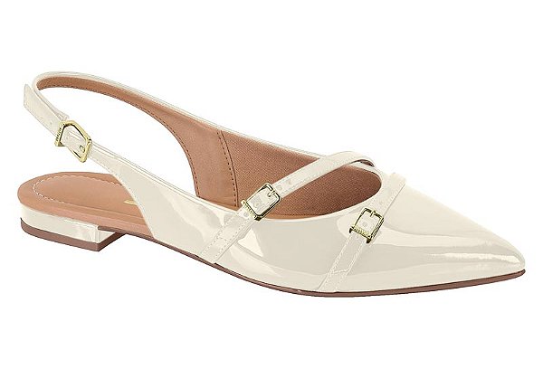 Mule Vizzano Bico Fino Tiras Com Fivela Verniz Branco Off