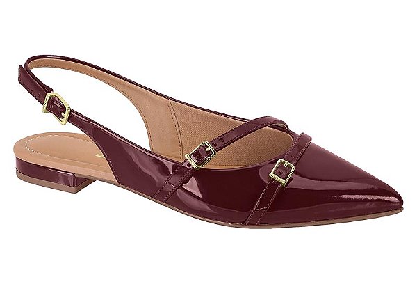 Mule Vizzano Bico Fino Tiras Com Fivela Verniz Vinho