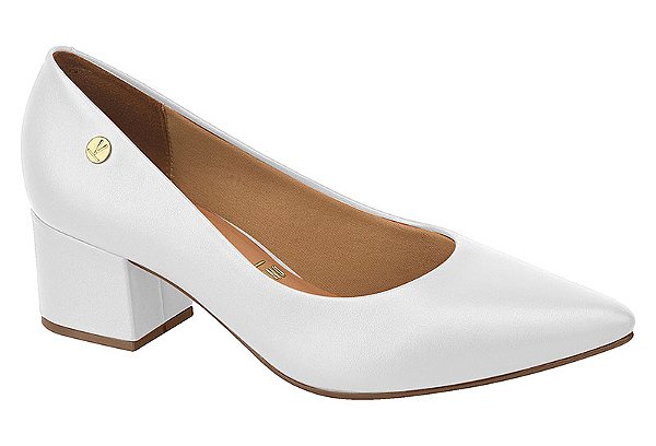 Sapato Vizzano Com Detalhe Dourado Salto Grosso Branco