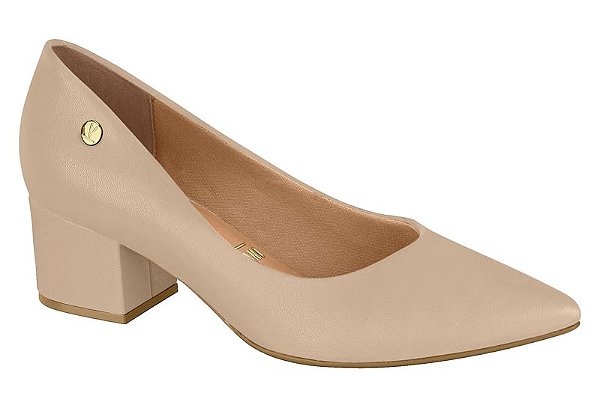 Sapato Vizzano Detalhe Dourado Salto Grosso Bege
