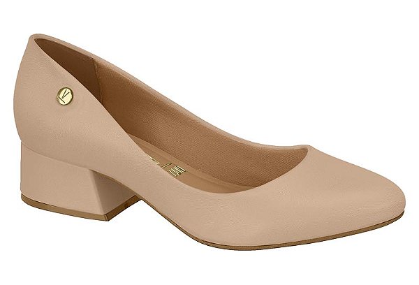 Scarpin Vizzano Salto Bloco Calce Facil Detalhe Dourado Bege