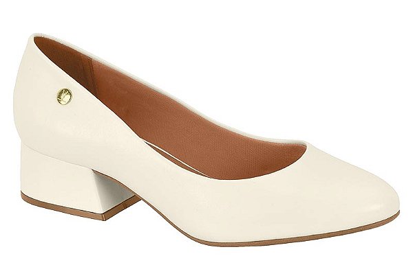 Scarpin Vizzano Salto Bloco Calce Facil Detalhe Dourado Branco Off