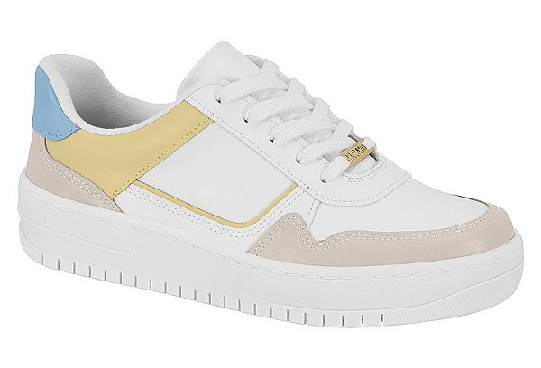 Tenis Vizzano Flatform Cadarço Casual Com Recortes Branco/Cinza
